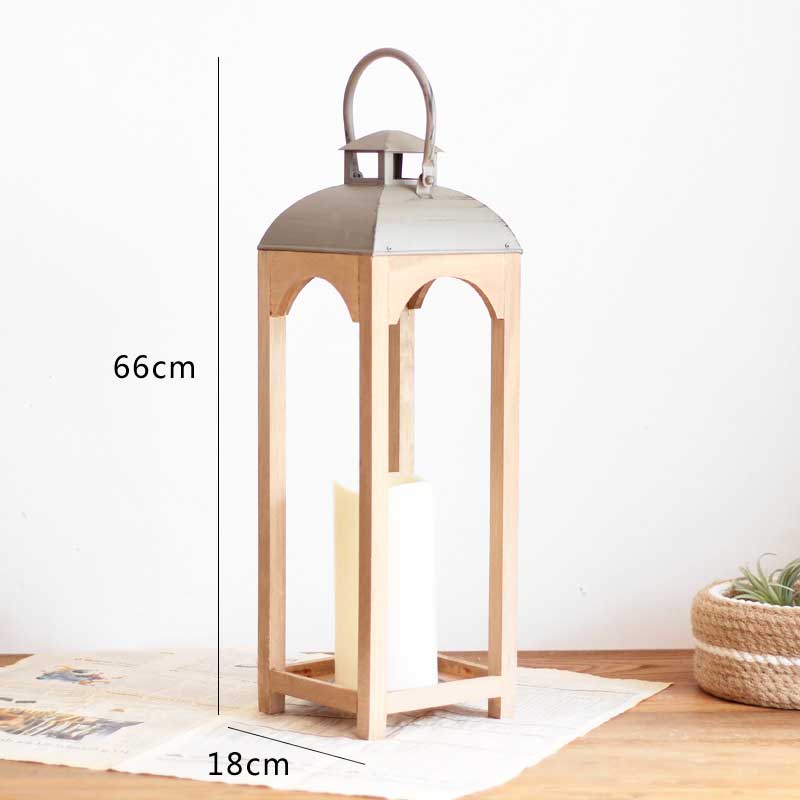 Vintage Wooden Floor Lantern Candlestick 18*66cm