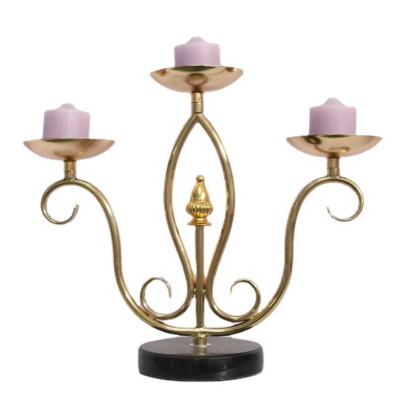European Vintage Three-Arm Iron Candlestick with Marble Base