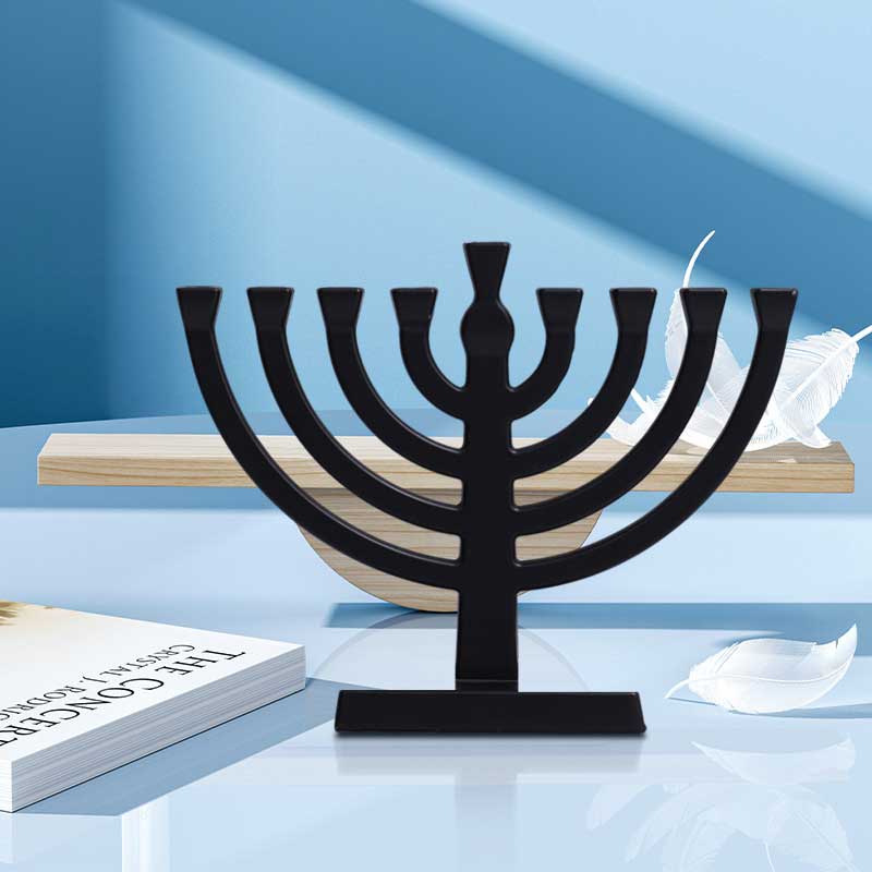Zinc Alloy Rectangular Base Menorah Candelabra, Menorah for Hanukkah, Matte Black Color:Black 3