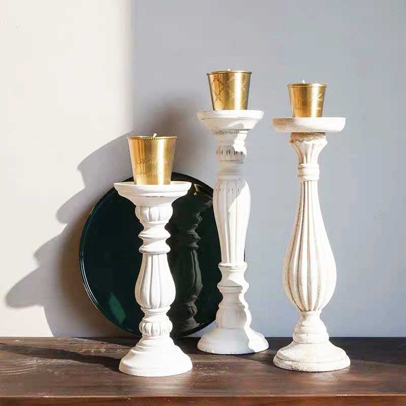 Vintage Distressed Ceramic Candlestick Holders Sef Of 3 - Multi-Color / Size Set Color:White 1