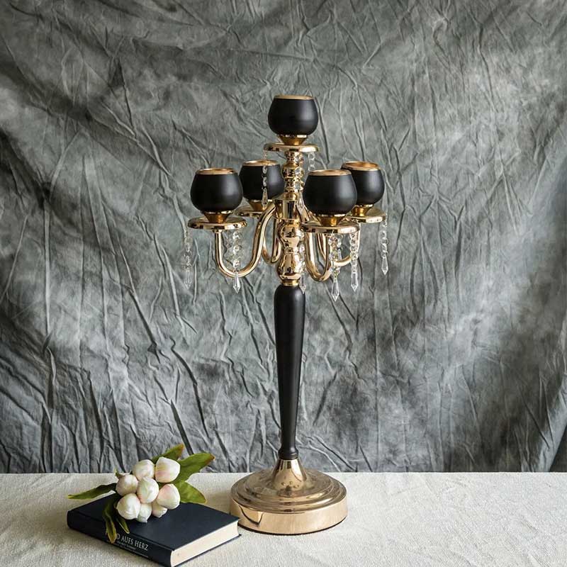 Black and Gold Apple Candle Holder, European 5-Arm Candelabra with Crystal Pendants Color:Default 3