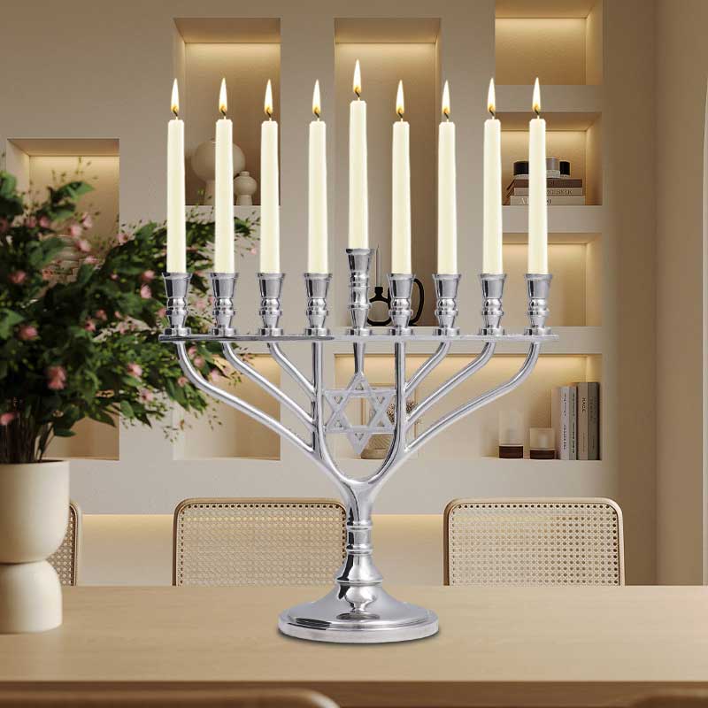 shabbat candle holders 9 arms Color:Silver 1