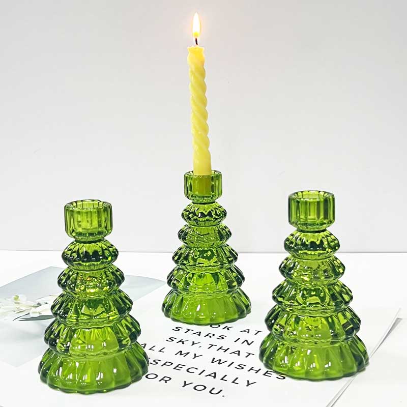 Glass Christmas Tree Candlestick Holder Color:Green 1
