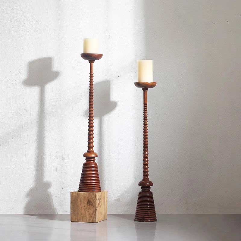 Carved Solid Wood Floor Candle Holder Color:Brown 2