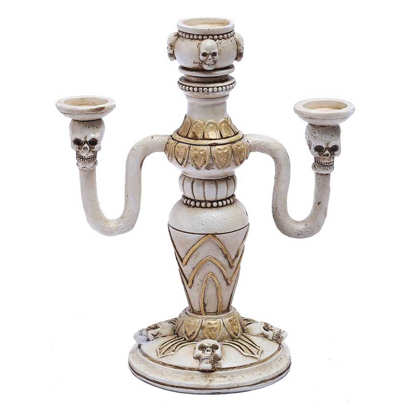Vintage Resin Skull 3 Arms Candelabra