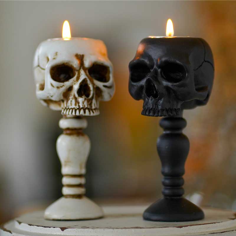 Resin Skull Pillar Candle Holder,Black,White Color:White 3