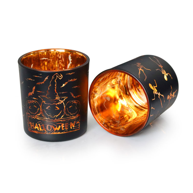 Carved Halloween Glass candle holder
