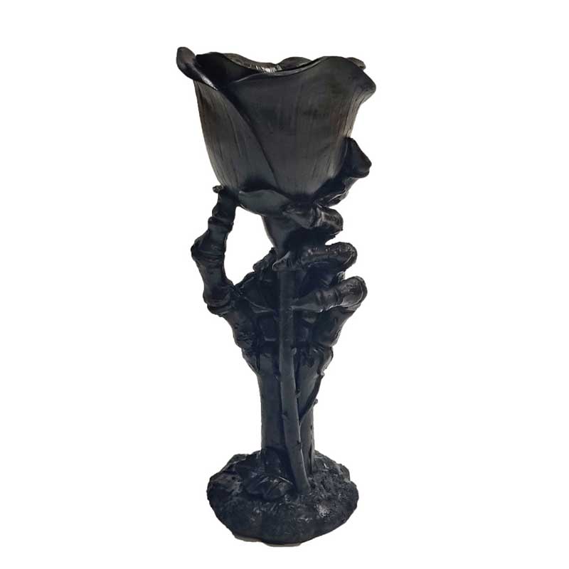 Resin Skeleton Hand Rose Candle Holder Black