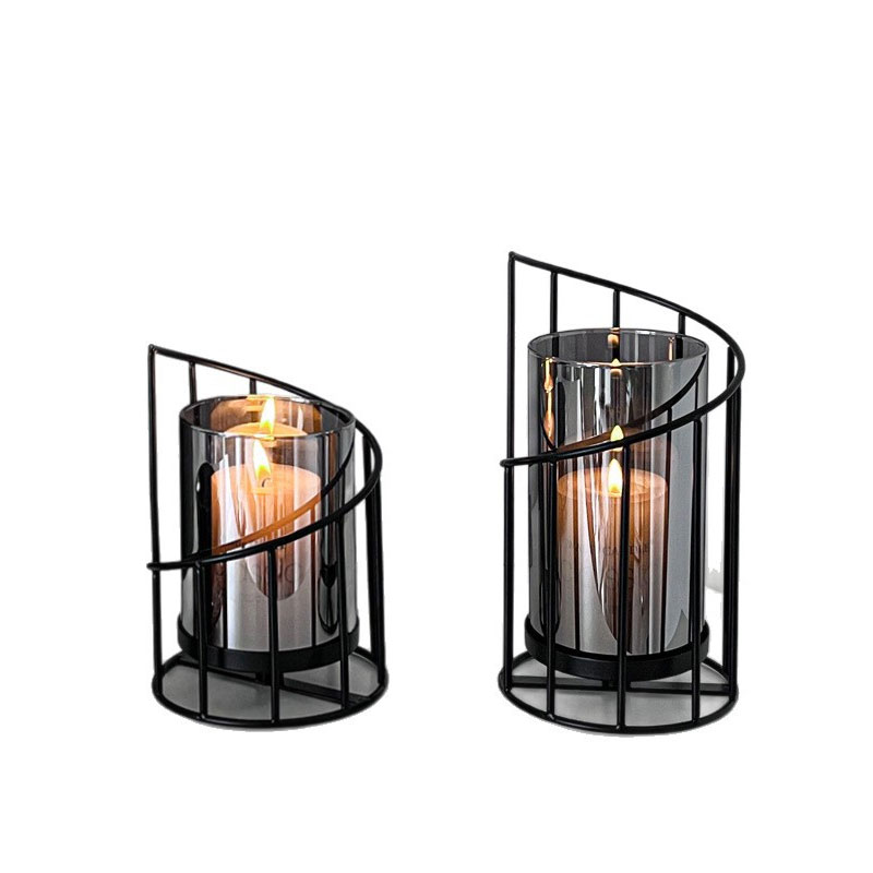 Minimalist Spiral Wrought Iron and Glass Candle Holder