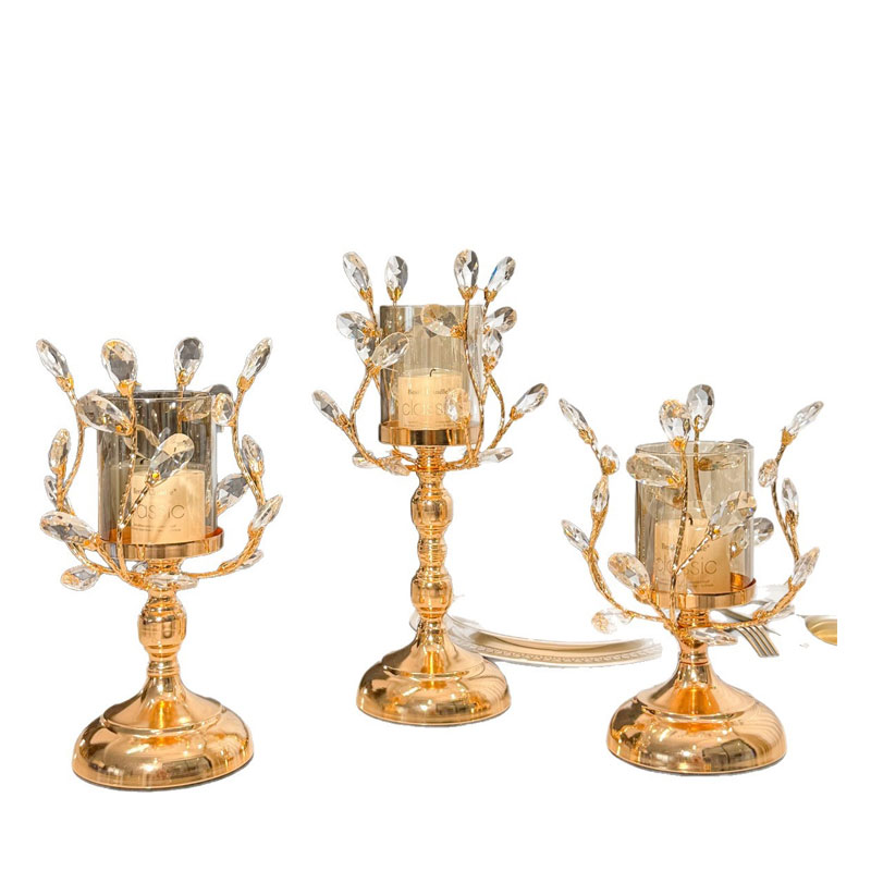 Crystal Glass and Metal Candelabra Set of 3