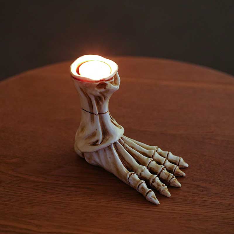 Halloween Skeleton foot candle holder White