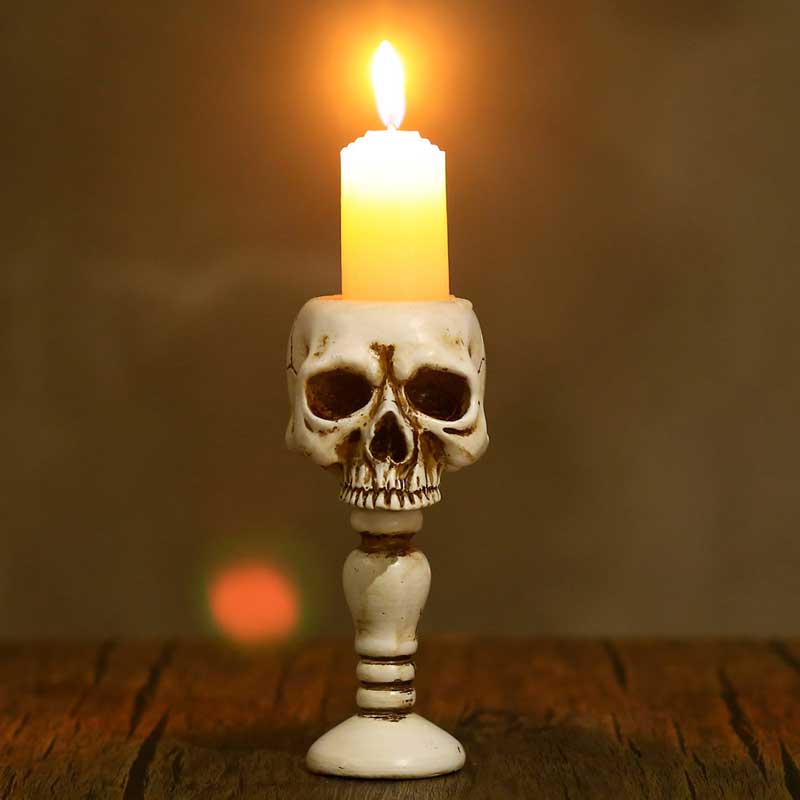 Resin Skull Pillar Candle Holder,Black,White Color:White 2