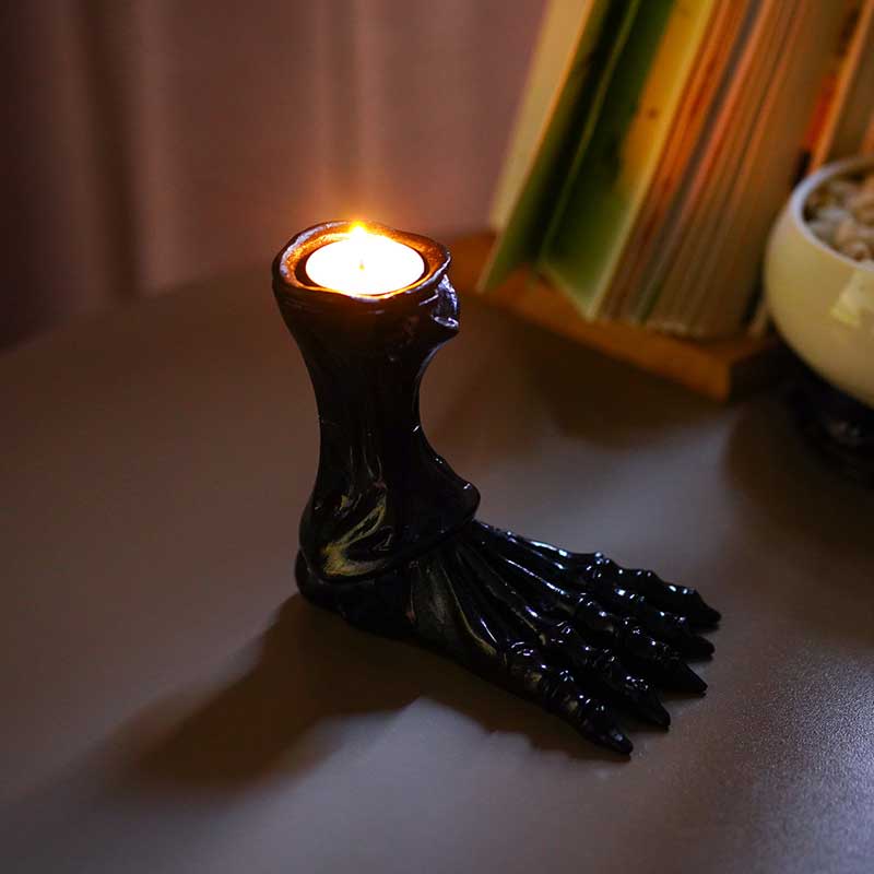 Halloween Skeleton foot candle holder Black