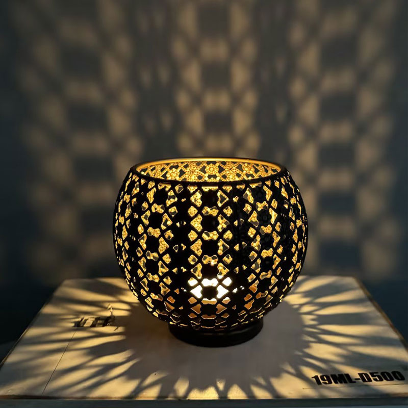 Iron Round Moroccan Hollow Candle Lantern Color:Black 1