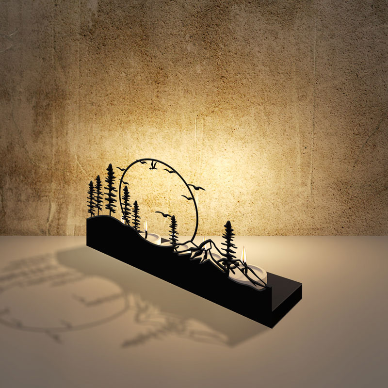 Sunset Forest Metal Silhouette Candle Holder Color:Black 2