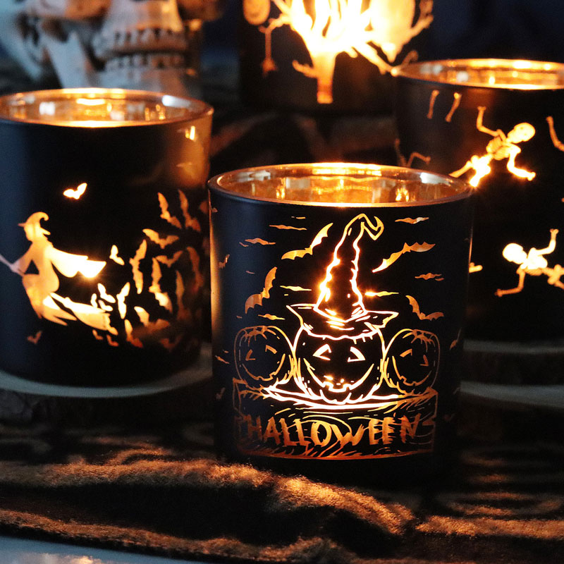 Carved Halloween Glass candle holder Color:Default 1