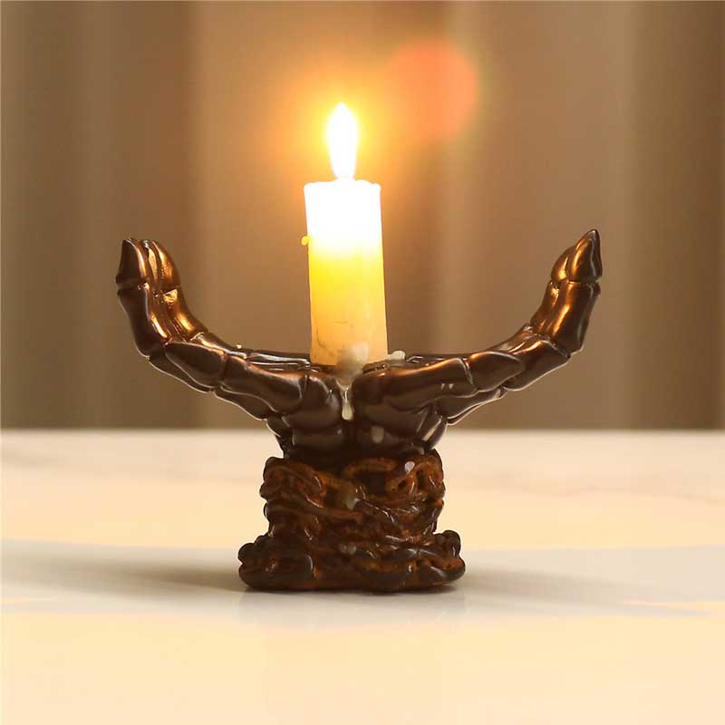 Medieval Skull Hand Candle Holder | Gothic Resin Figurine Color:Black 1