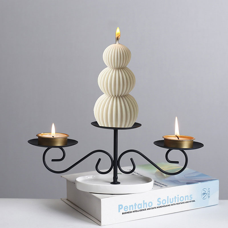 3 Branches Chain Link Candelabra,White Ceramic Base Color:Black 1