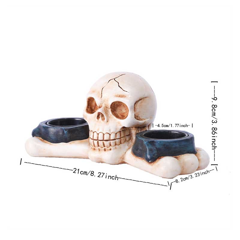 Halloween Vintage Skull and Bone Double Candlestick Holder