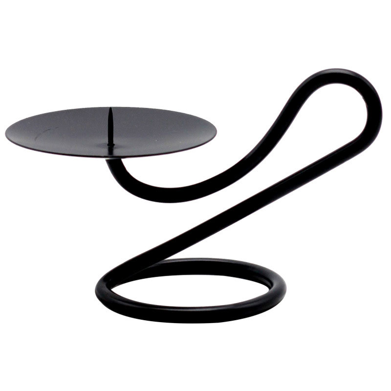 S-shaped Wrought Iron Candlestick with Spike Black