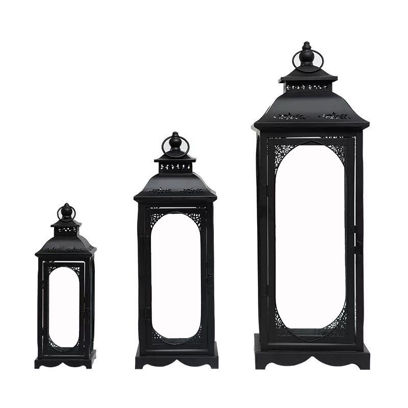 Vintage Hollow Wrought Iron and Glass Lantern / Candle Holder