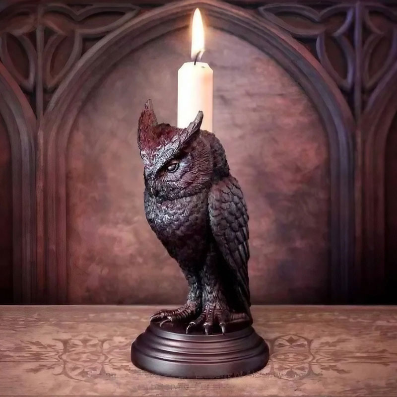 Retro Gothic Owl Resin Candlestick Color:Black 1