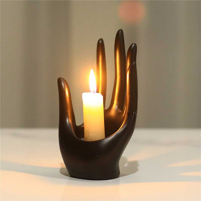 Black Open Hand Fingers Extended Upwards Candle Holder,Palm Hollow Color:Black 1