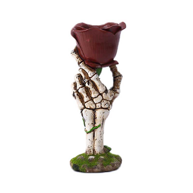 Resin Skeleton Hand Rose Candle Holder