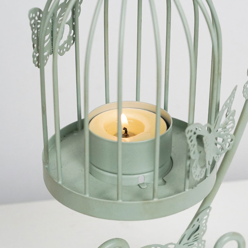Vintage Wrought Iron Birdcage Candle Holder Color:Green 1