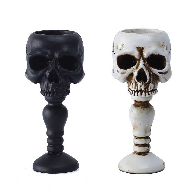 Resin Skull Pillar Candle Holder,Black,White