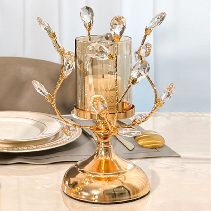 Crystal Glass and Metal Candelabra Set of 3 Color:Golden 3