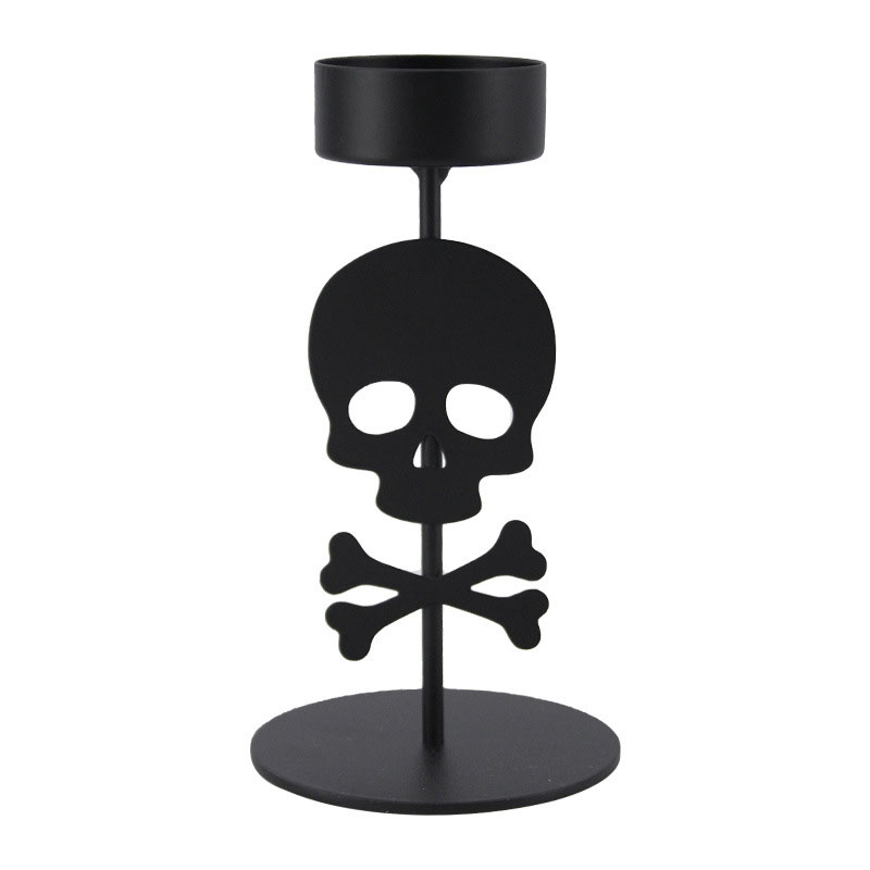 Small Halloween Skull Wrought Iron Candle Holder