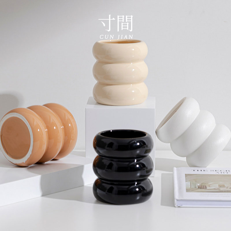 Stacked Ring Ceramic Candle Jar Color:pale yellow 1