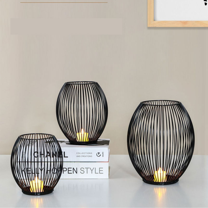 Large Gourd-like Metal Candle Holder Outdoor Lanterns Color:Black 1