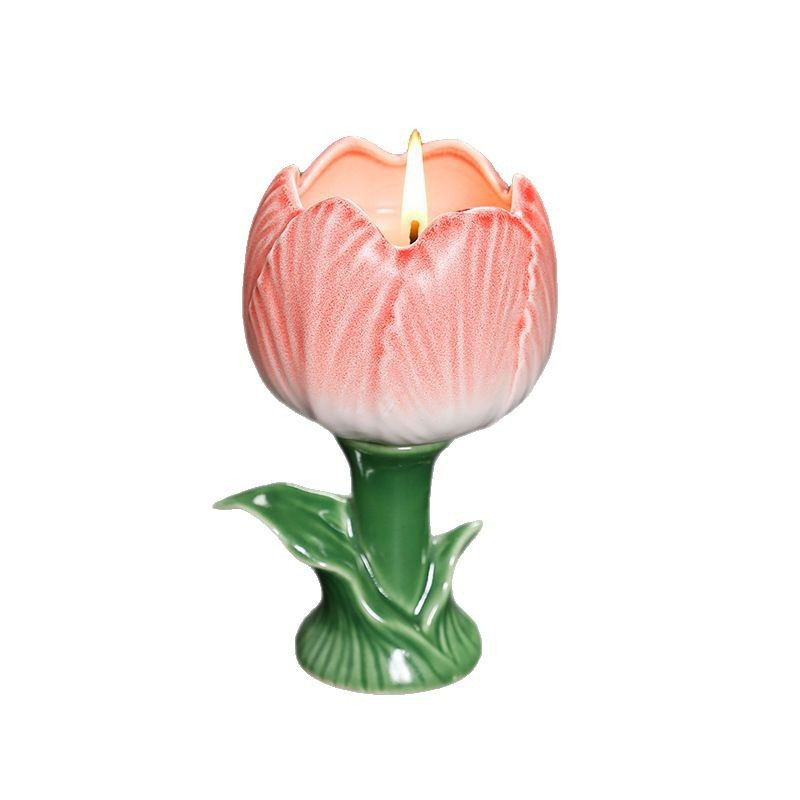 Ceramic Tulip Candle Cup Scented Candle, Gift for Indoor Use, Long-Lasting Aromatic Candle Tray.