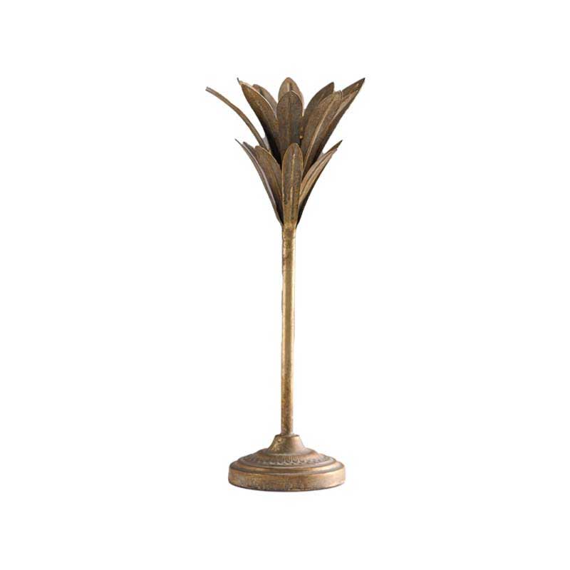 Vintage Lotus Candle Holder, Distressed Gold Iron Candelabra