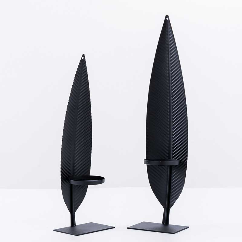 Standing black Iron Leaf Candle Holder Color:Small 2