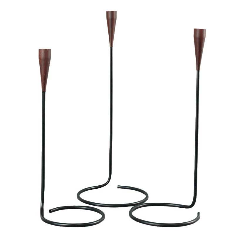 Nordic Red Wood Grain Metal Candlestick Set of 3