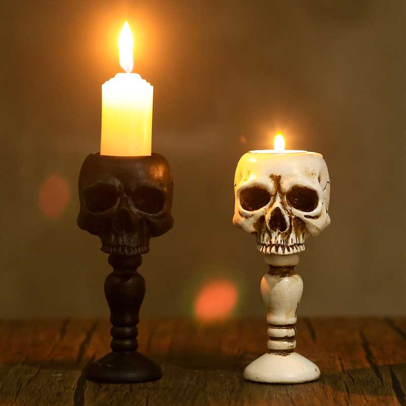 Resin Skull Pillar Candle Holder,Black,White Color:White 4