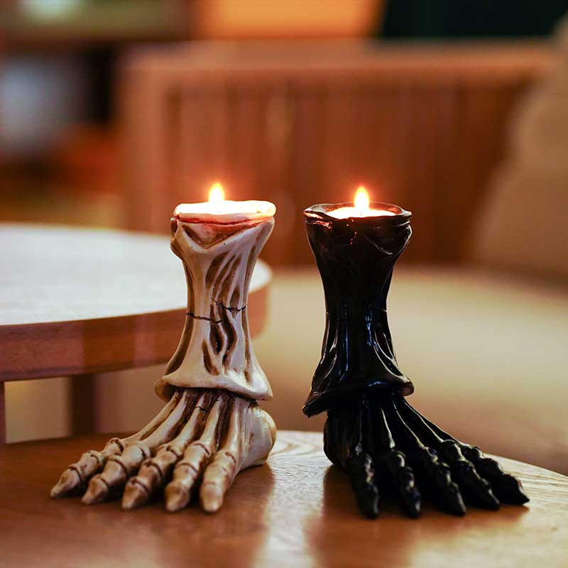 Halloween Gothic Skull and Ghost Claw Resin Candle Holder Color:White 1