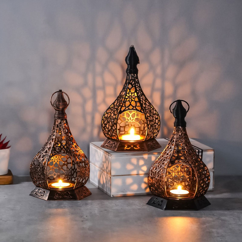 Vintage Hollow Gourd Candle Holder,Hexagonal Base Style:Style1 1