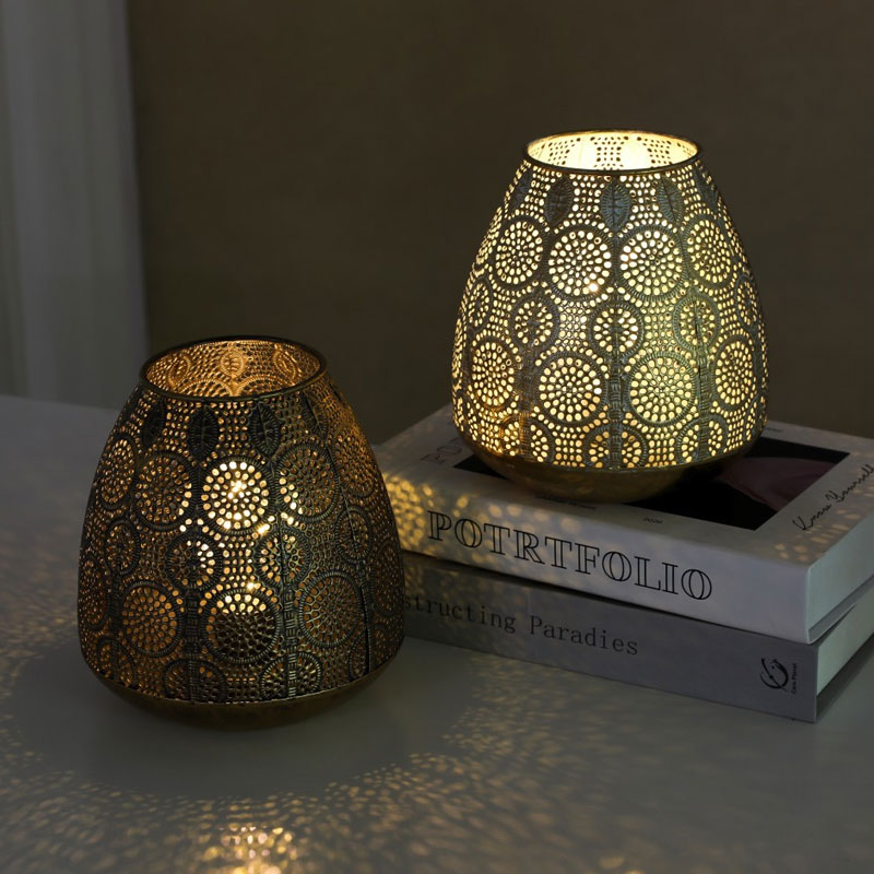 Moroccan Hollow Wrought Iron Candle Holder Color:Copper 2