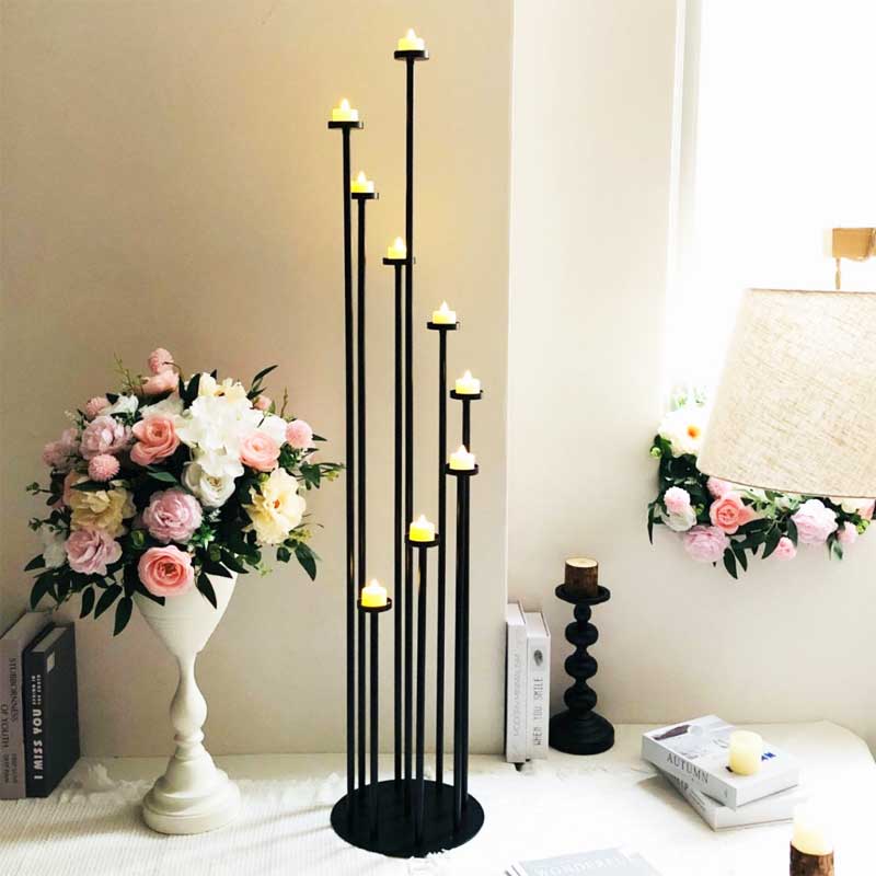 Metal 9-light Varying Heights multi-stem Floor Candle Holder Color:Black 1