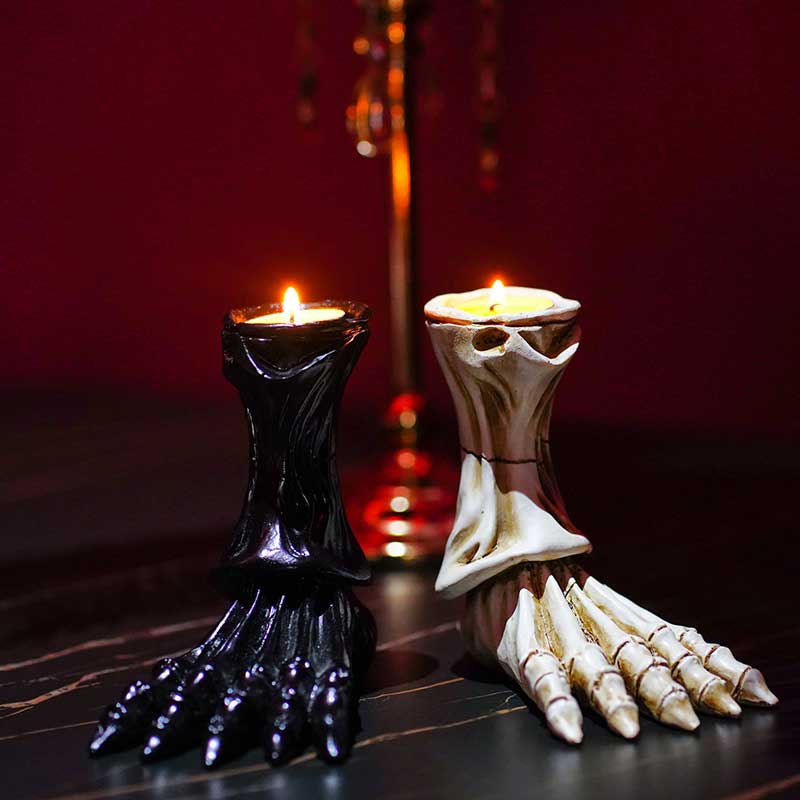 Halloween Gothic Skull and Ghost Claw Resin Candle Holder Color:White 3