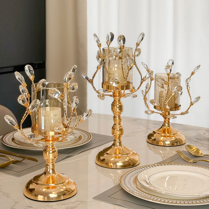 Crystal Glass and Metal Candelabra Set of 3 Color:Golden 2