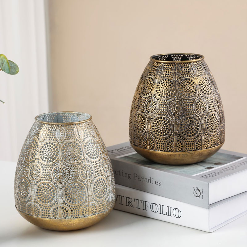 Moroccan Hollow Wrought Iron Candle Holder Color:Copper 1