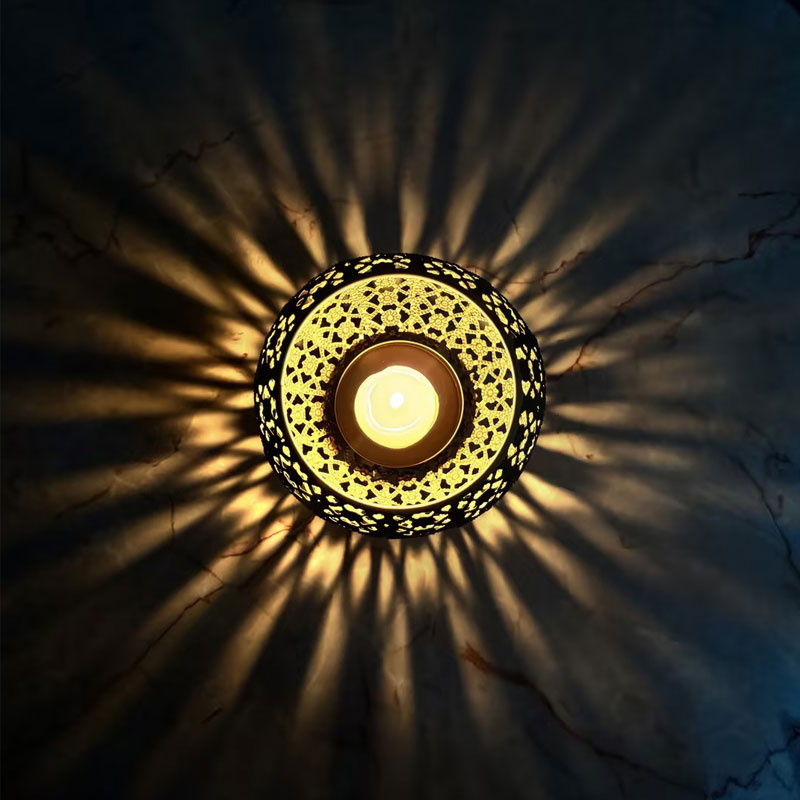 Iron Round Moroccan Hollow Candle Lantern Color:Black 2