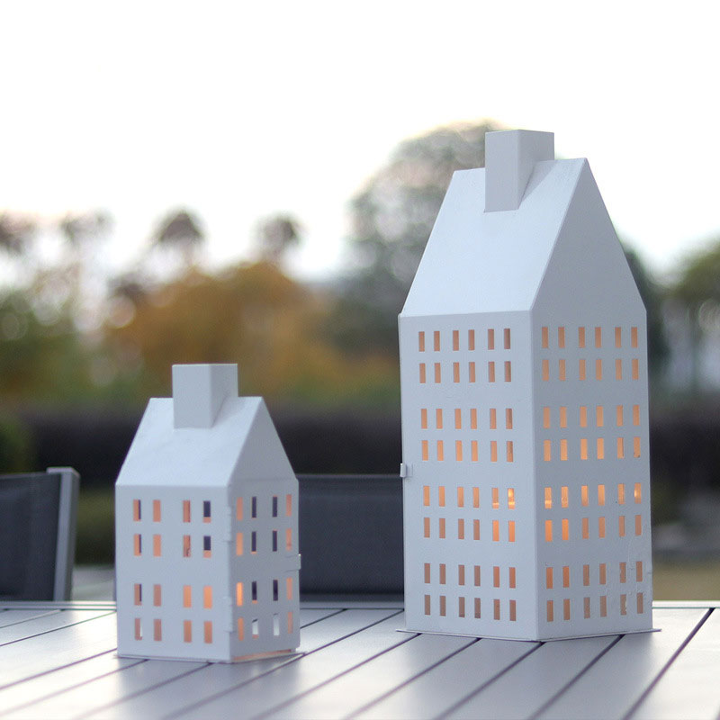 Retro Wrought Iron Gable-Roof White House Lantern Color:White 2