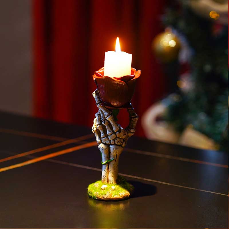 Resin Skeleton Hand Rose Candle Holder Color:White 2