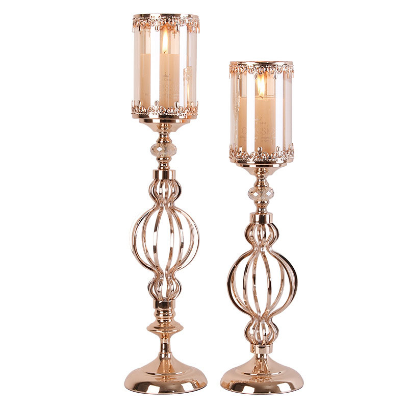 European-style wrought iron dining table candlestick, Nordic romantic minimalist modern candle holder, Western dining luxury candle holder. Golden